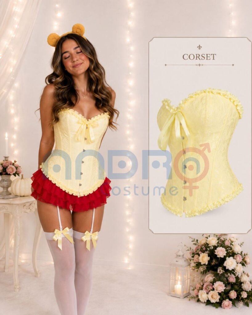 CORSET AMARILLO, OREJAS AMARILLAS, TUTU ROJO