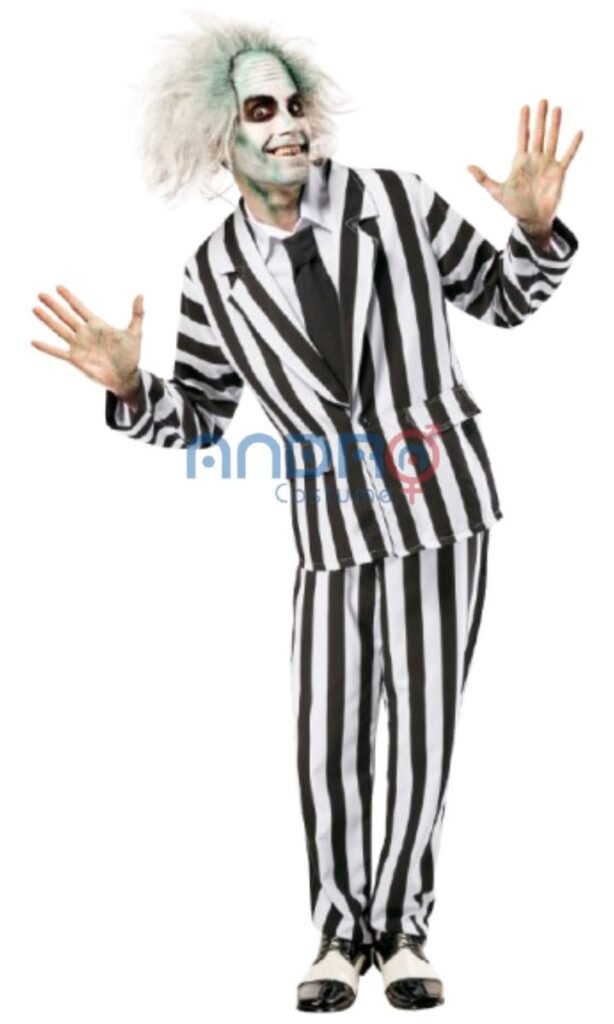 DISFRAZ AMERICANO BEETLEJUICE HOMBRE, RAAS BLANCO Y NEGRO