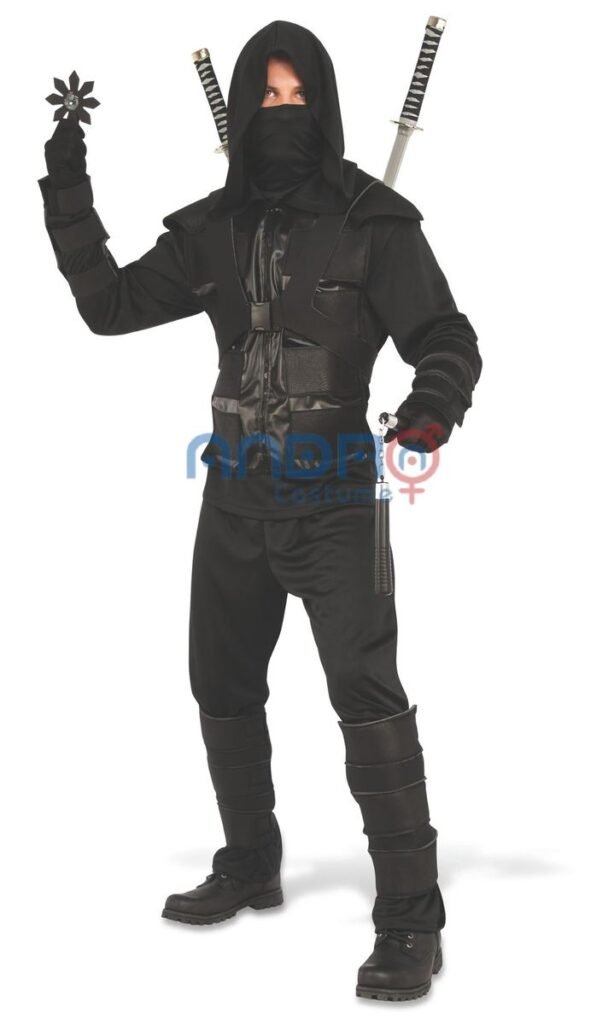 DISFRAZ AMERICANO HOMBRE NINJA NEGRO CON ESPADAS
