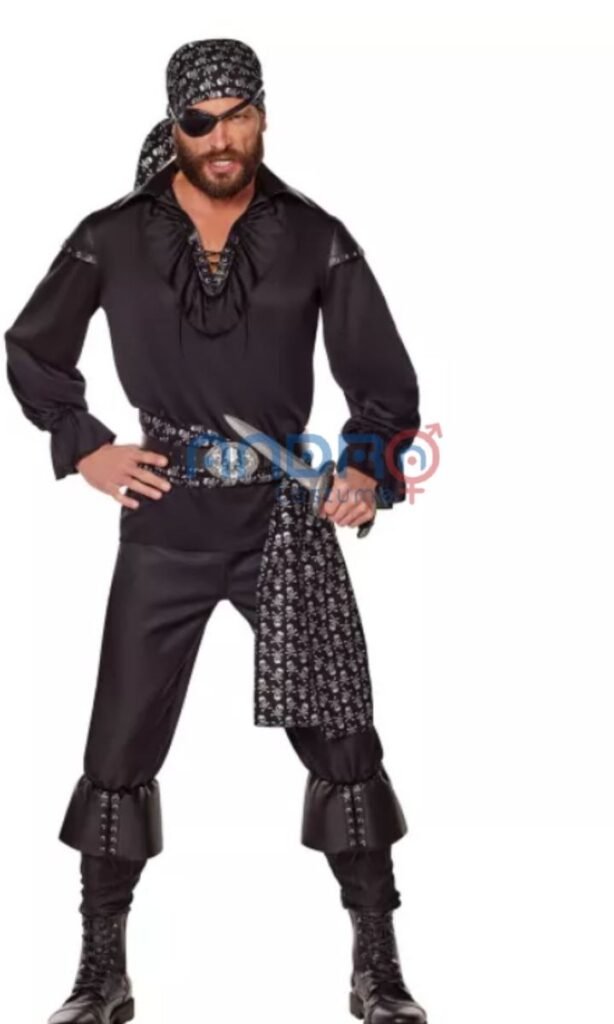 DISFRAZ AMERICANO HOMBRE PIRATA PAÑOLETA NEGRA CON CALAVERAS