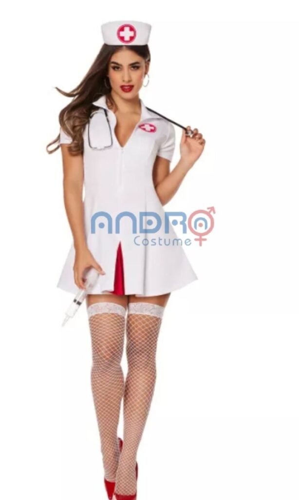 DISFRAZ AMERICANO MUJER ENFERMERA BLANCO CON ROJO