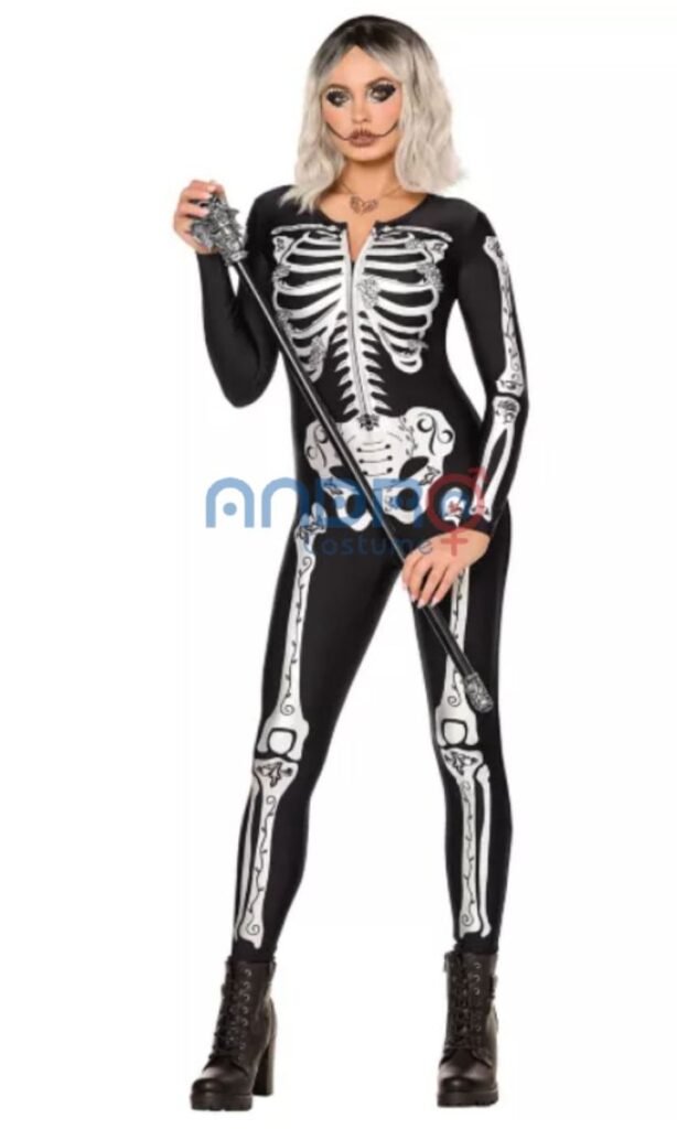 DISFRAZ AMERICANO MUJER ESQUELETO TRUZA COMPLETA PANTALON