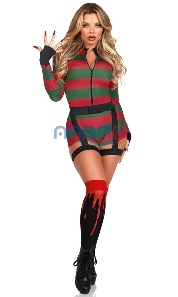 DISFRAZ AMERICANO MUJER FREDDY KRUEGER, ENTERIZO SHORT