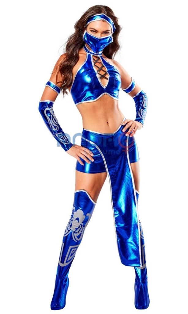 DISFRAZ AMERICANO MUJER KITANA SHORT AZUL MORTAL KOMBAT
