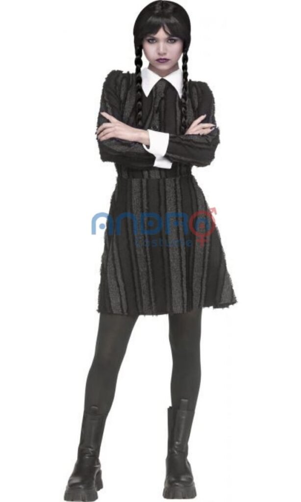 DISFRAZ AMERICANO MUJER MERLINA VESTIDO NEGRO, LOS LOCOS ADAMS
