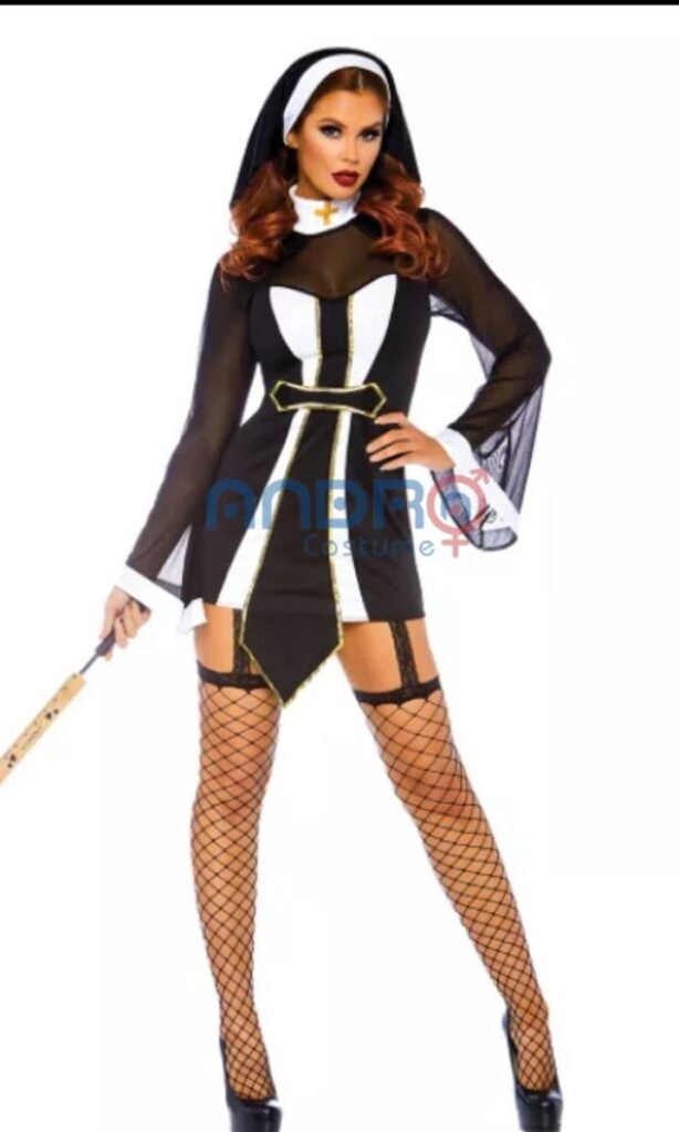 DISFRAZ AMERICANO MUJER MONJA SEXY CON MANGAS ANCHAS