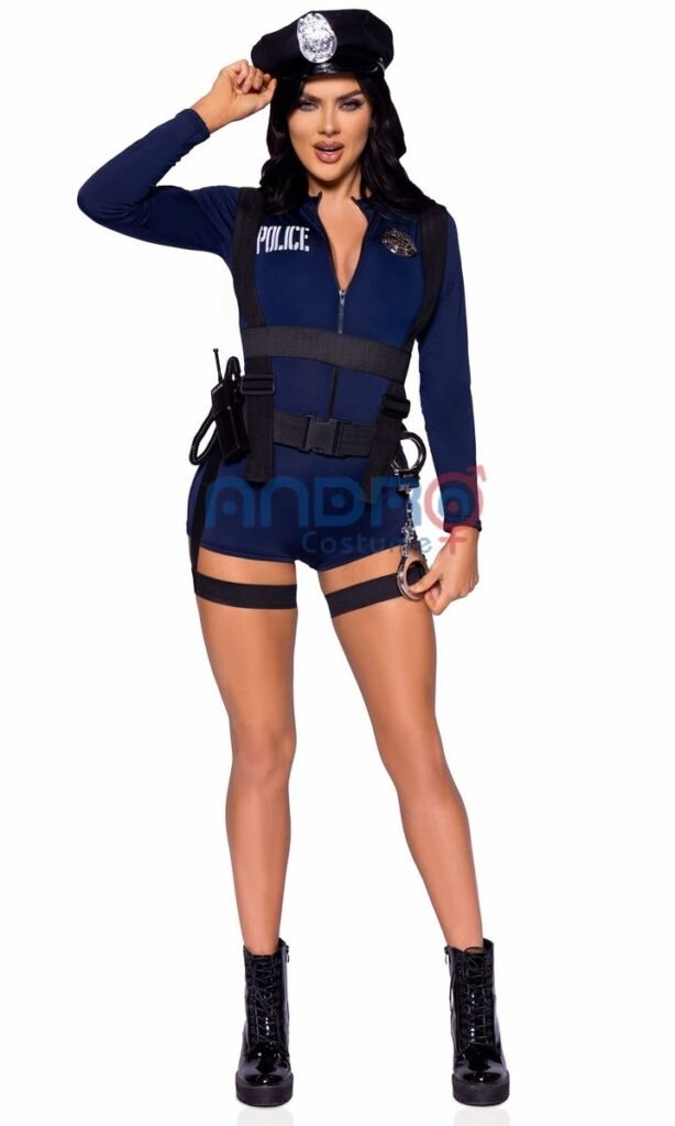 DISFRAZ AMERICANO MUJER POLICIA AMERICANO AZUL ENTERIZO SHOR CON LIGAS