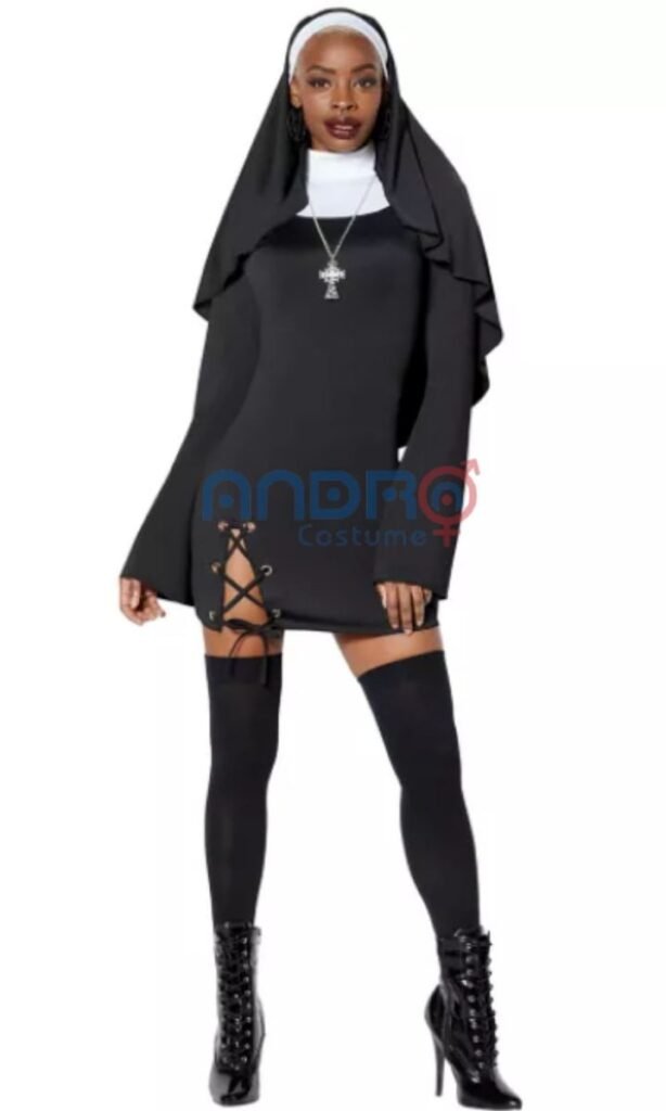 DISFRAZ AMERICANO MUJER SEXY MONJA CON TUNICA NEGRO