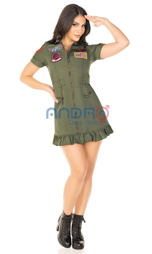 DISFRAZ AMERICANO MUJER TOP GUN VESTIDO CREMAYERA