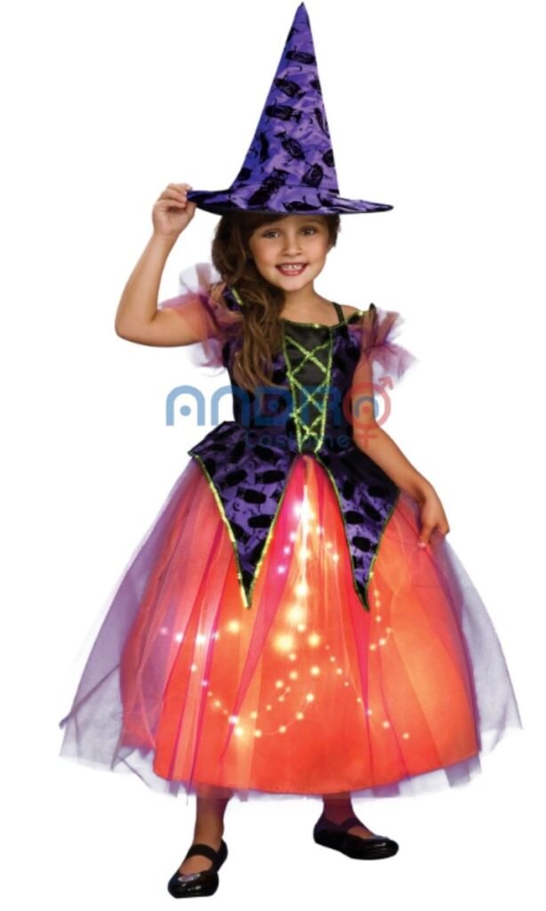 DISFRAZ AMERICANO NIÑA BRUJA CON LUZ LED