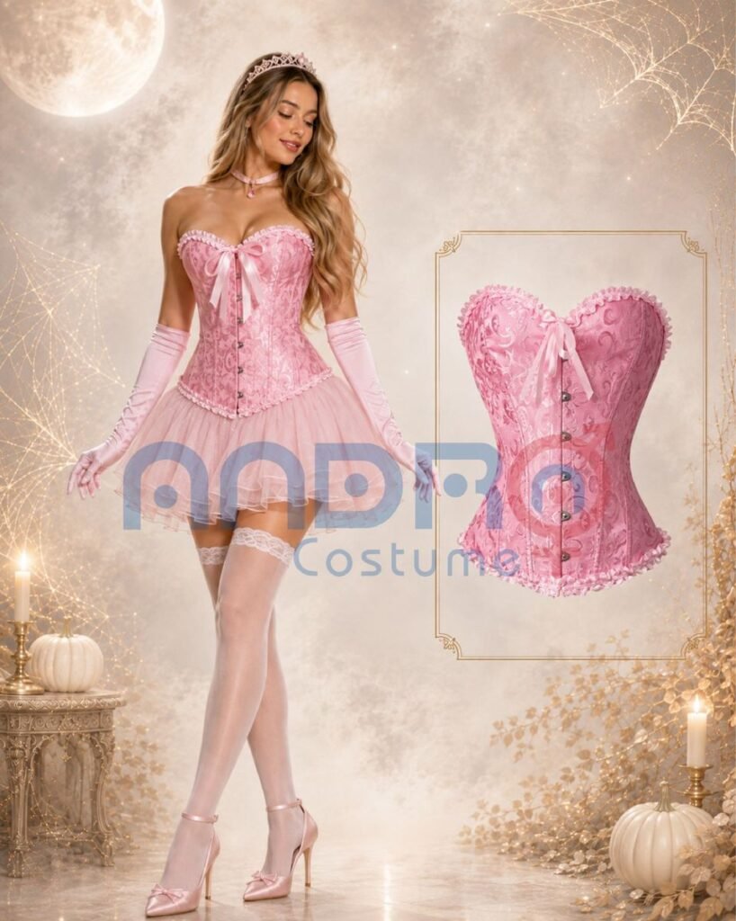 DISFRAZ AURORA MUJER, CORSET ROSADO, TUTU ROSADO, MEDIAS BLANCAS LIGUERO, TIARA, CORONA, DISFRAZ LA BELLA DURMIENTE MUJER,