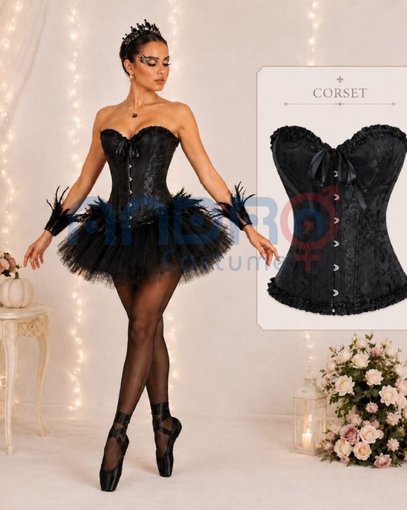 DISFRAZ CISNE NEGRO MUJER, CORSET NEGRO, TUTU NEGRO, TIARA, CORONA