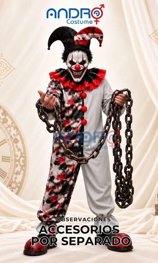 DISFRAZ HOMBRE PAYASO ASESINO ( INCLUYE TRUSA Y CUELLO)