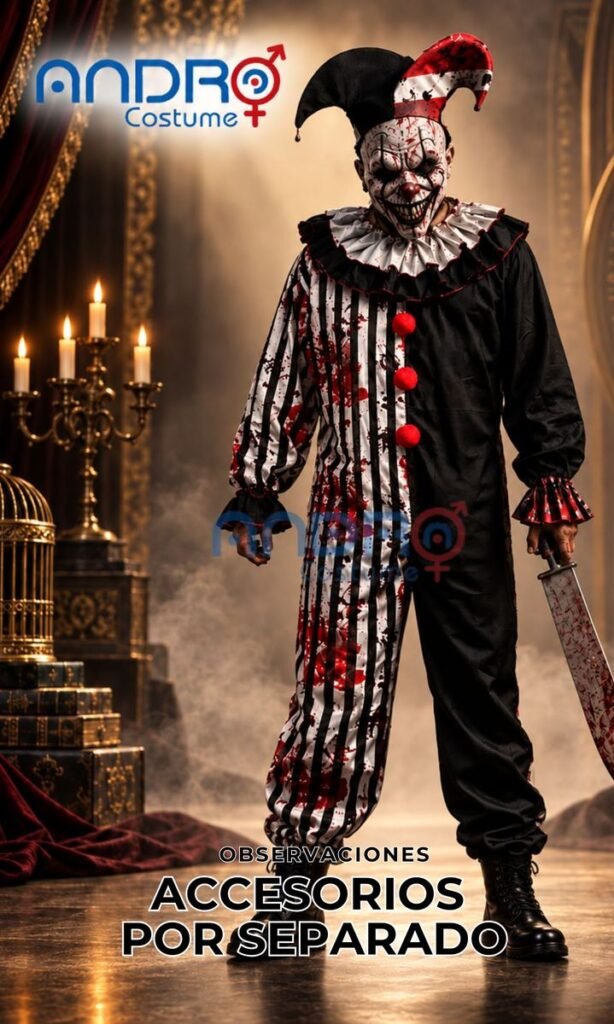 DISFRAZ HOMBRE PAYASO ASESINO( INCLUYE TRUSA Y CUELLO)
