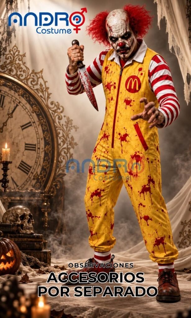 DISFRAZ HOMBRE PAYASO DE MC DONAL´S TERROR (INCLUYE OVEROL Y CAMIBUSO)