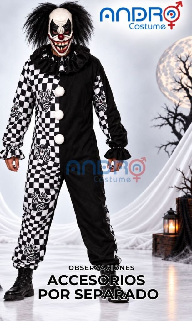 DISFRAZ HOMBRE PAYASO TERROR( INCLUYE TRUSA Y CUELLO)