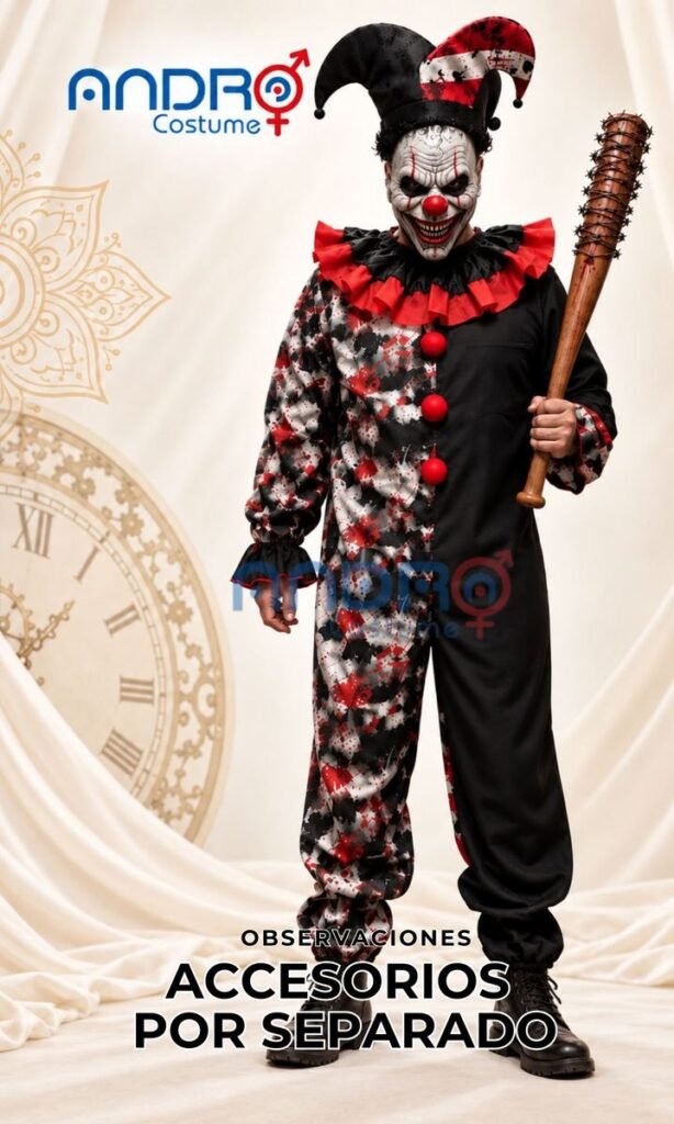 DISFRAZ HOMBRE PAYASO TERROR (INCLUYE TRUSA Y CUELLO)