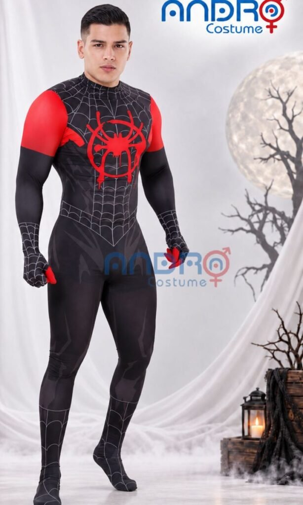 DISFRAZ HOMBRE SPIDERMAN NEGRO CON ROJO INCLUYE MASCARA Y TRAJE