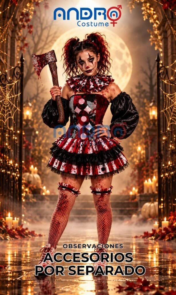 DISFRAZ MUJER BUFONA TERROR, ARLEQUIN TERROR