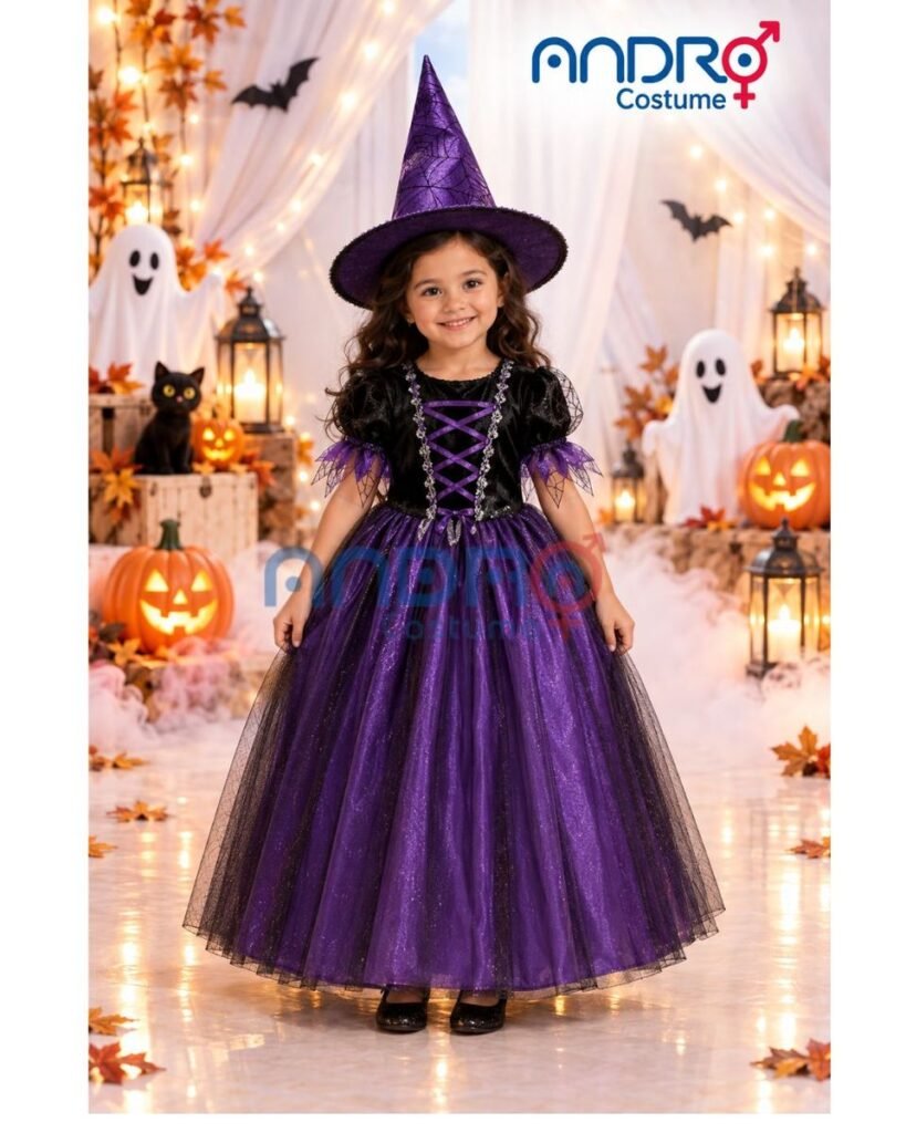 DISFRAZ NIÑA BRUJITA MORADO Y NEGRO
