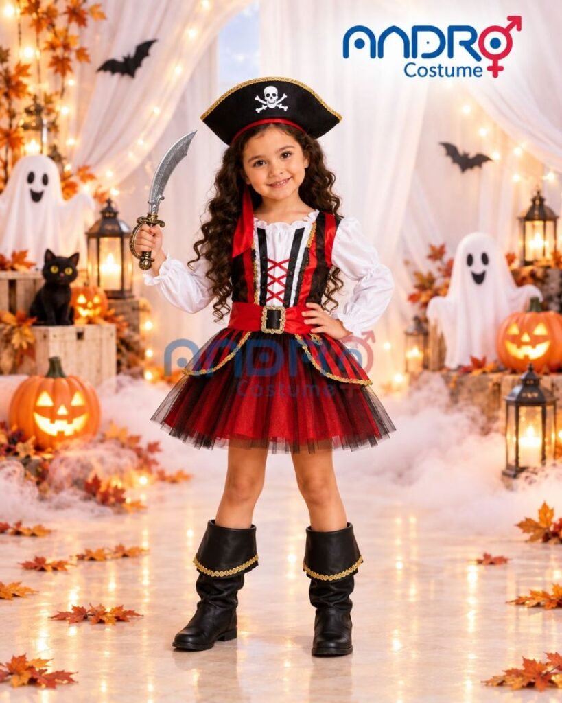 DISFRAZ NIÑA PIRATA ROJO Y NEGRO