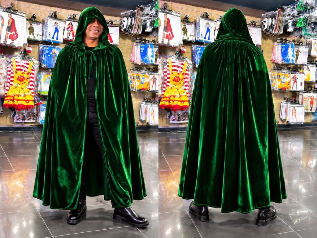 CAPA VERDE OSCURO TERCIOPELO CON CAPOTA