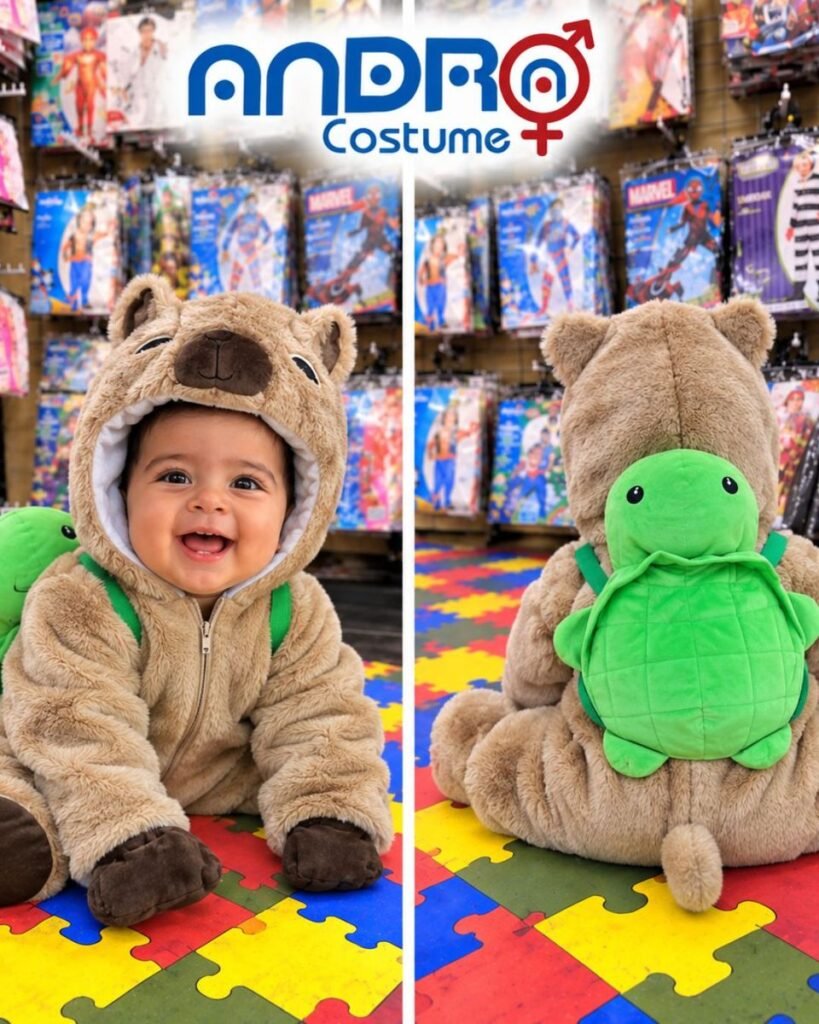DISFRAZ BEBE ANIMALITO CAPIBARA CON MOCHILA DE TORTUGA, TALLAS 0-6 MESES, 6-12 MESES, 12- 18 MESES, 18- 24 MESES