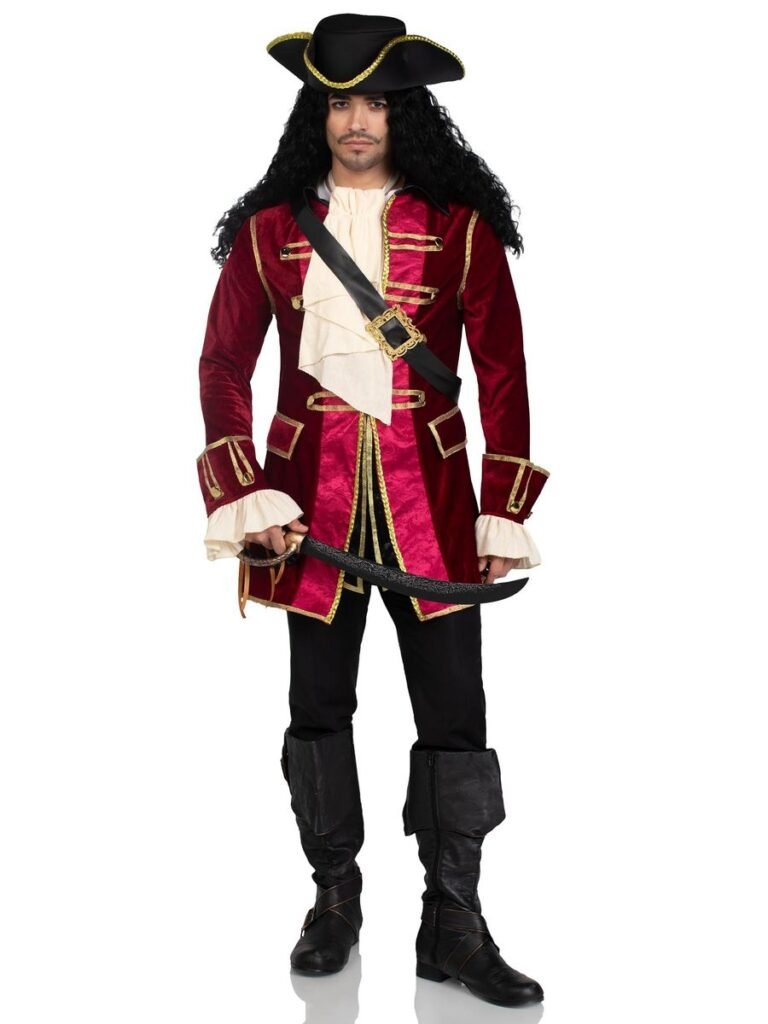 DISFRAZ HOMBRE PIRATA CHAQUETA TERCIOPELO ROJO- DISFRAZ AMERICANO