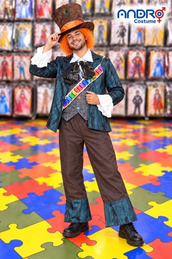 DISFRAZ HOMBRE SOMBRERERO ( INCLUYE CHAQUETA, PANTALON, CUELLO, SOMBRERO CON PELUCA)