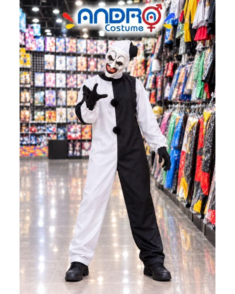 DISFRAZ HOMBRE TERRIFIER PAYASO ASESINO INCLUYE TRAJE Y MASCARA