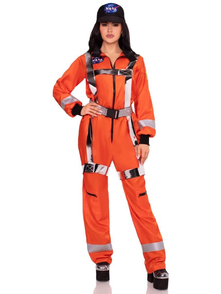 DISFRAZ MUJER ASTRONAUTA TRAJE NARANJA-DISFRAZ AMERICANO