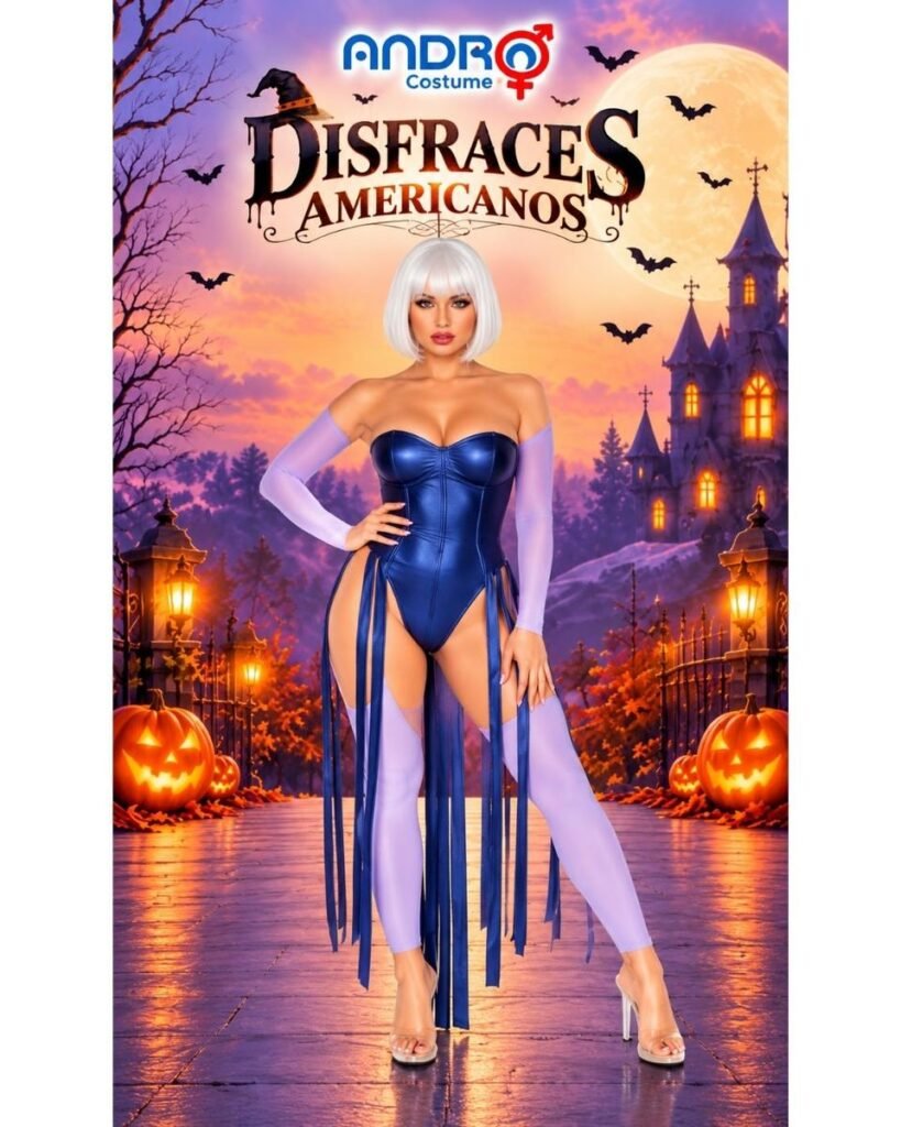 DISFRAZ MUJER BODY NEGRO CON FLECOS- DISFRAZ AMERICANO