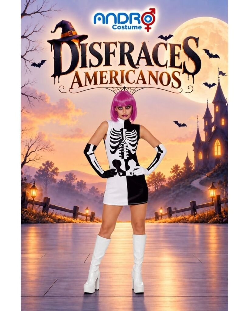 DISFRAZ MUJER ESQUELETO BLANCO Y NEGRO, – DISFRAZ AMERICANO