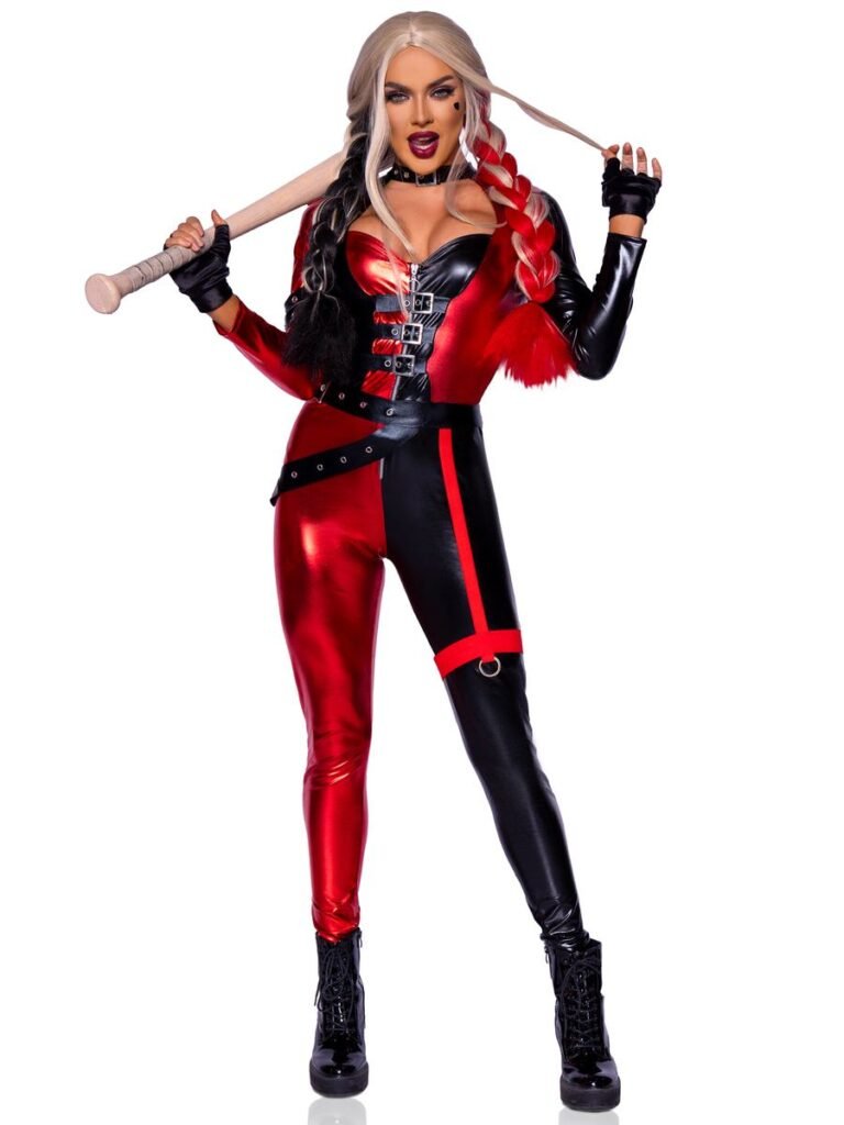 DISFRAZ MUJER HARLEY QUEEN ROJO Y NEGRO- DISFRAZ AMERICANO