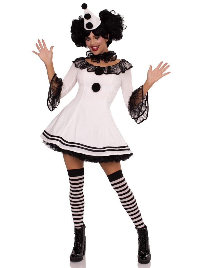 DISFRAZ MUJER PAYASO TRAJE BLANCO. DISFRAZ AMERICANO