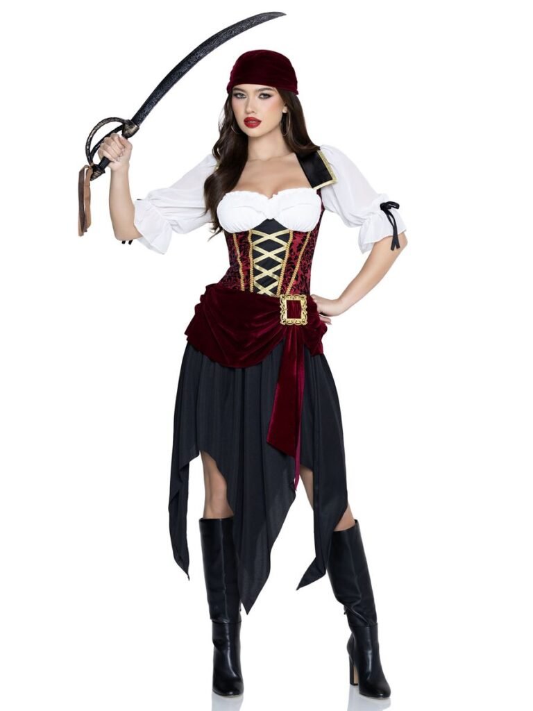 DISFRAZ MUJER PIRATA FALDA NEGRA DISFRAZ AMERICANO