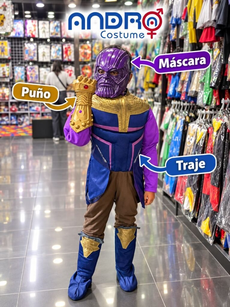 DISFRAZ THANOS NIÑO, INCLUYE TRAJE MASCARA Y PUÑO