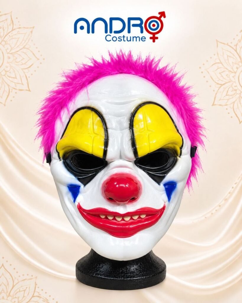 MASCARA DE PAYASO CON PELO MORADO MEDIA CARA
