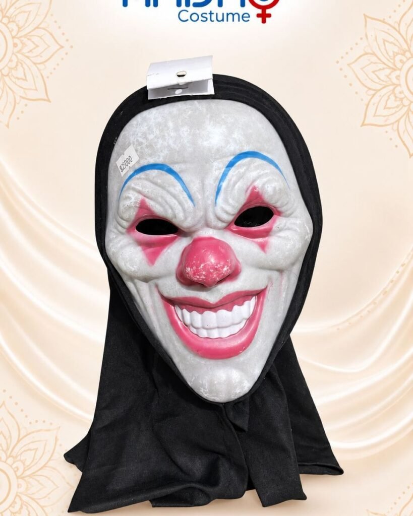 MASCARA LATEX CON CAPUCHA PAYASO