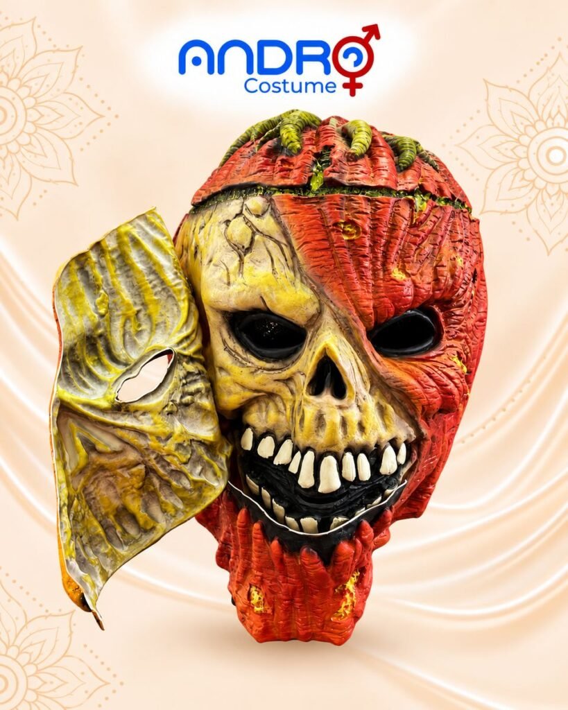 MASCARA LATEX DE CALAVERA MITAD HUESO MITAD CARNE
