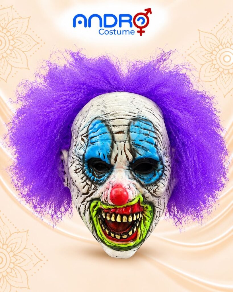 MASCARA LATEX PAYASO SINIESTRO CABELLO MORADO