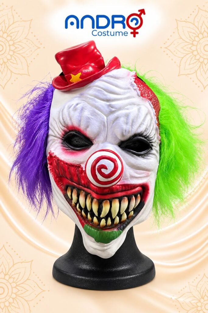 MASCARA LATEX PAYASO SINIESTRO CABELLO MORADO Y VERDE
