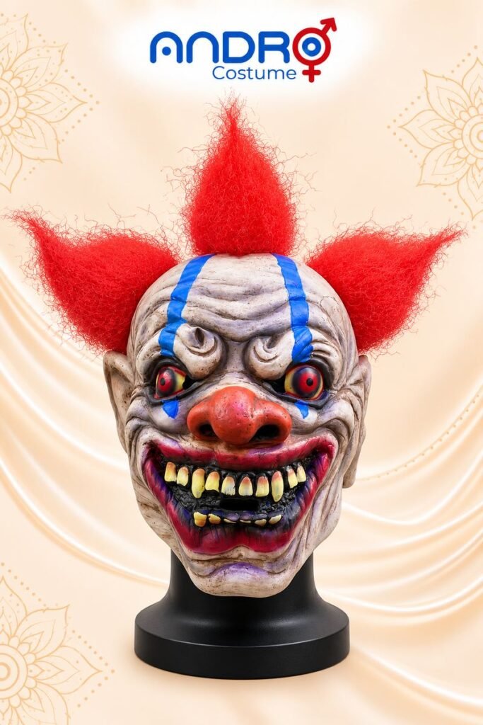 MASCARA LATEX PAYASO SINIESTRO MAQUILLAJE AZUL Y CABELLO ROJO