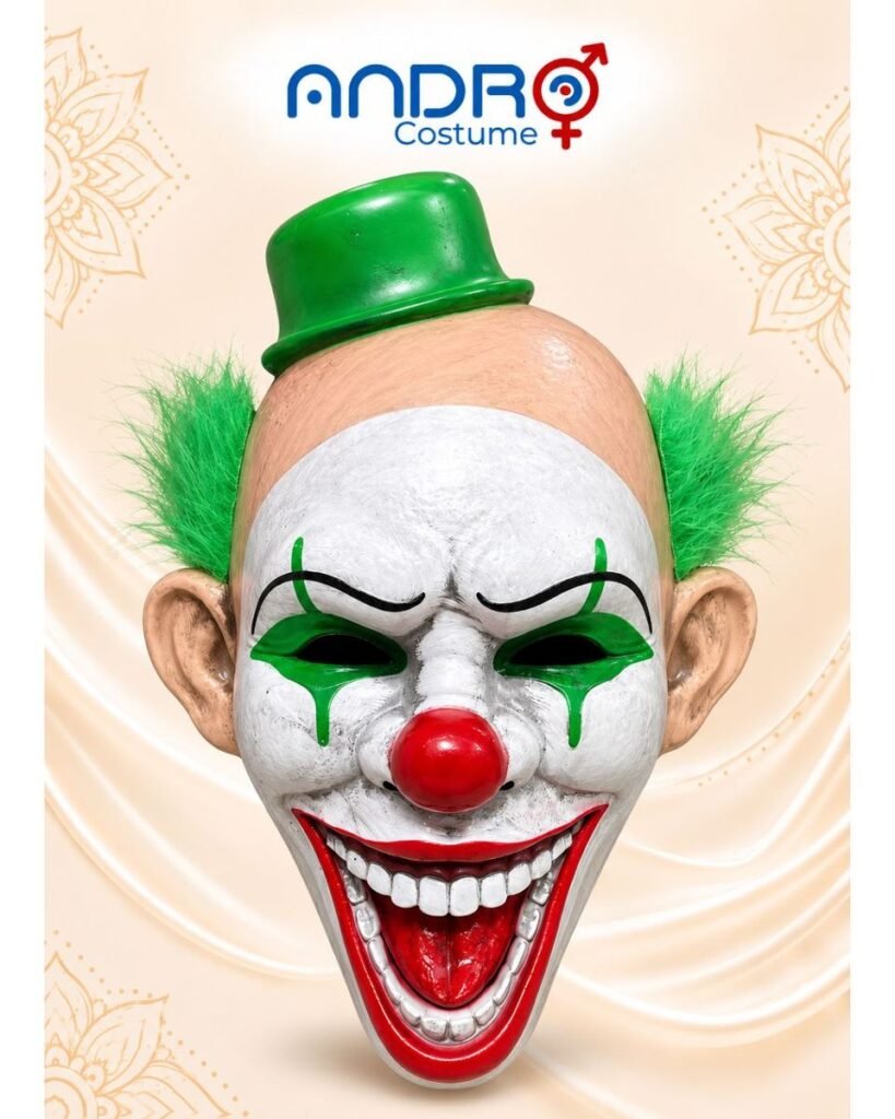 MASCARA PAYASO CON SOMBRERO VERDE